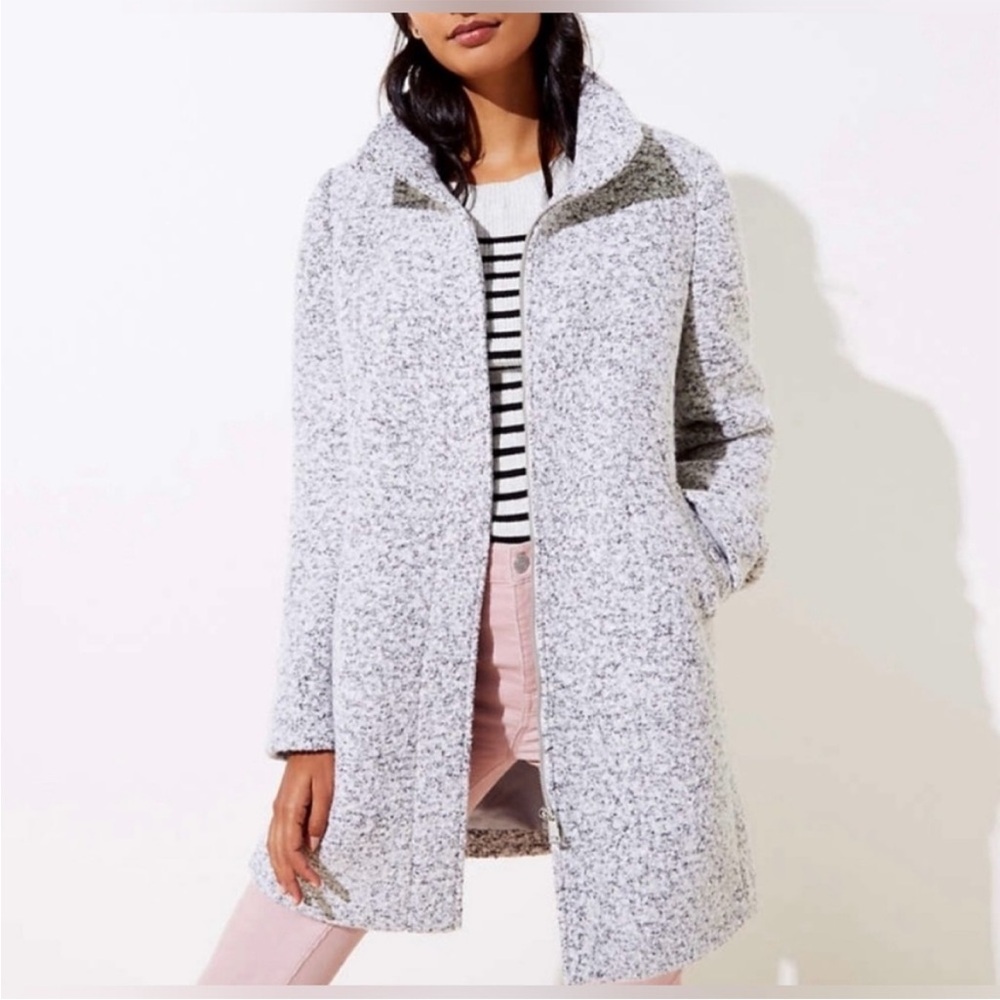 LOFT Grey Boucle Funnel Neck Coat small petite